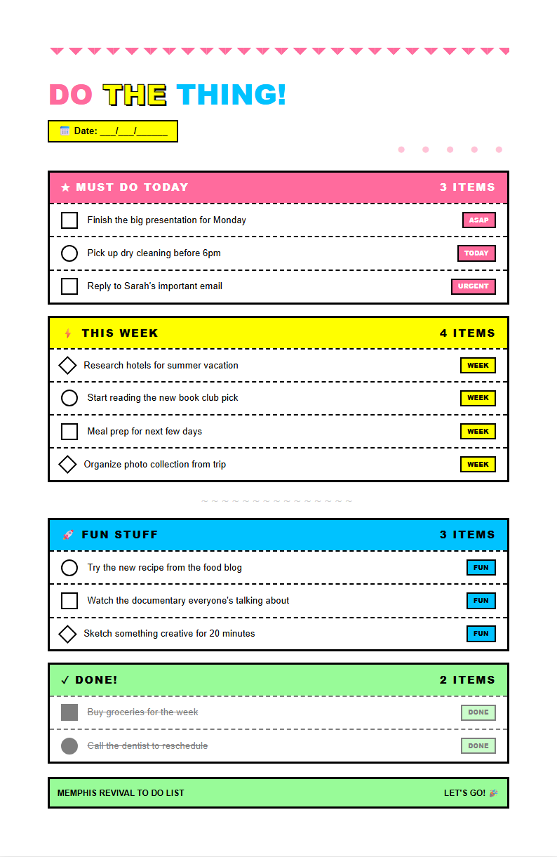 Memphis revival to do list with playful colors